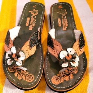 Calzado Cimarron Shoes, Hand made, leather sandals Souvenir Mexico green